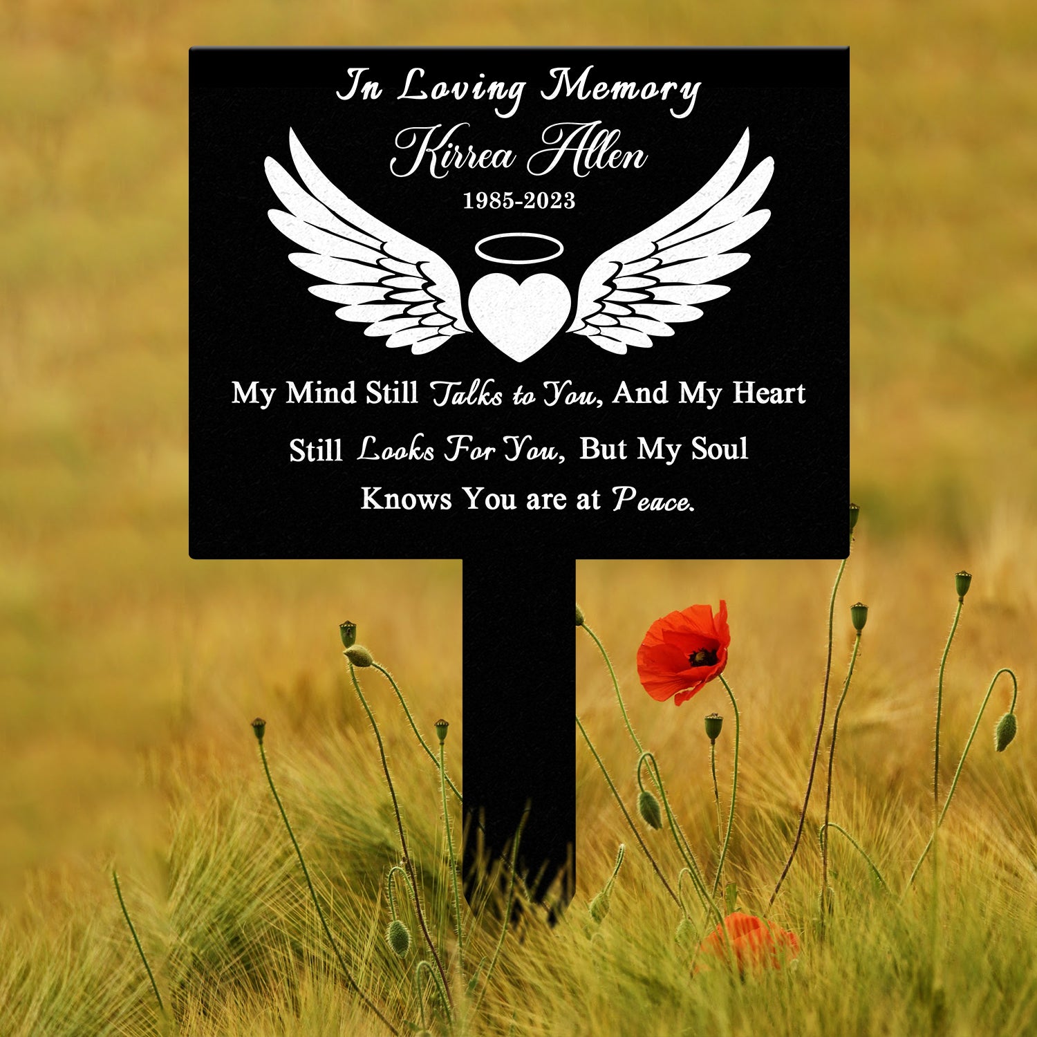 Angel Wings Heart Memorial Plaque with Stake, Waterproof Grave Marker for Cemetery, Remembrance Garden Stake, Outdoor Sympathy Memorial Sign