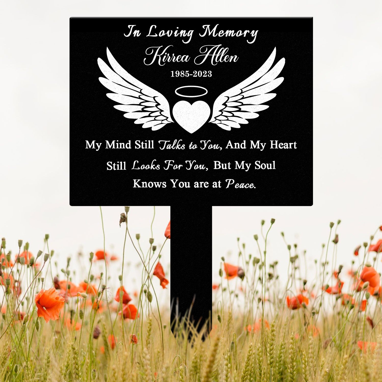 Angel Wings Heart Memorial Plaque with Stake, Waterproof Grave Marker for Cemetery, Remembrance Garden Stake, Outdoor Sympathy Memorial Sign