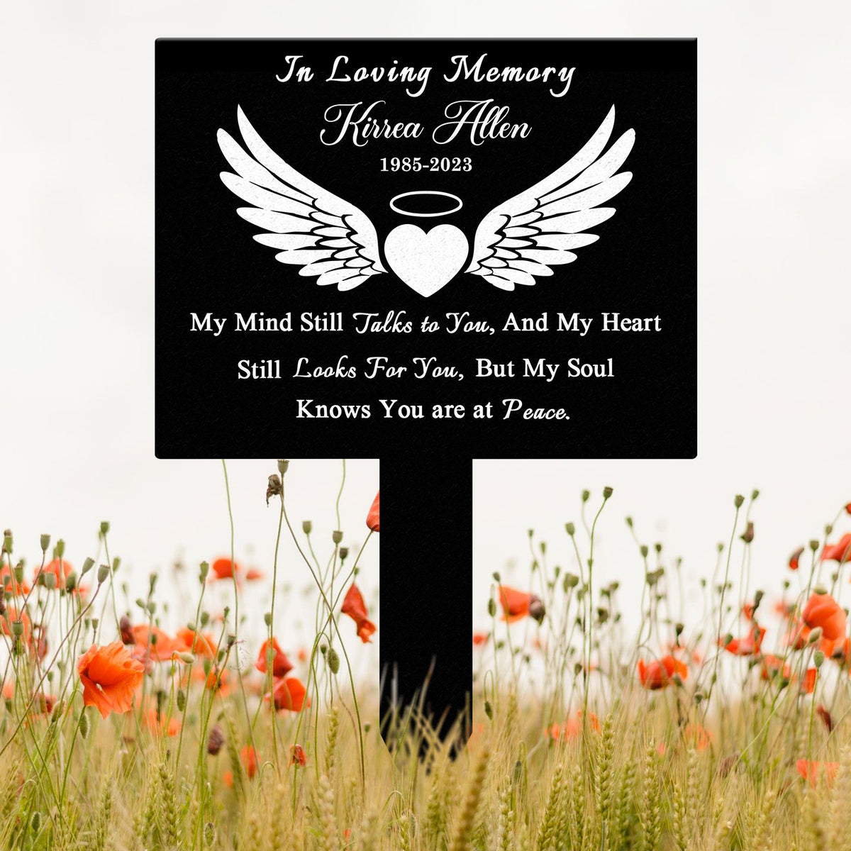 Angel Wings Heart Memorial Plaque with Stake, Waterproof Grave Marker for Cemetery, Remembrance Garden Stake, Outdoor Sympathy Memorial Sign