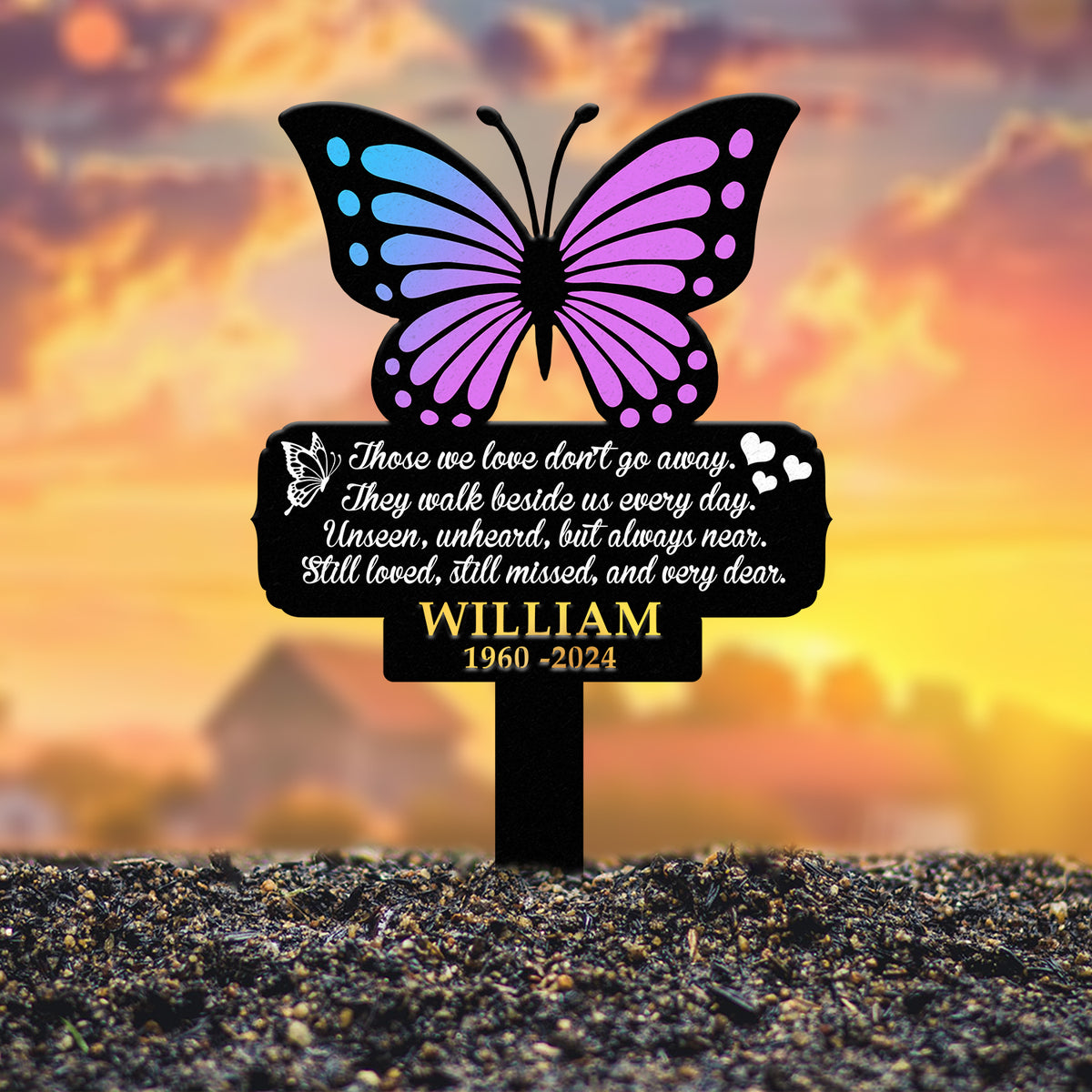 Custom Butterfly Memorial Cross Stake Metal, Cross with Hearts, Butterfly Garden Stakes, Grave Marker, Mother's Day Gift, In Memory of Gifts