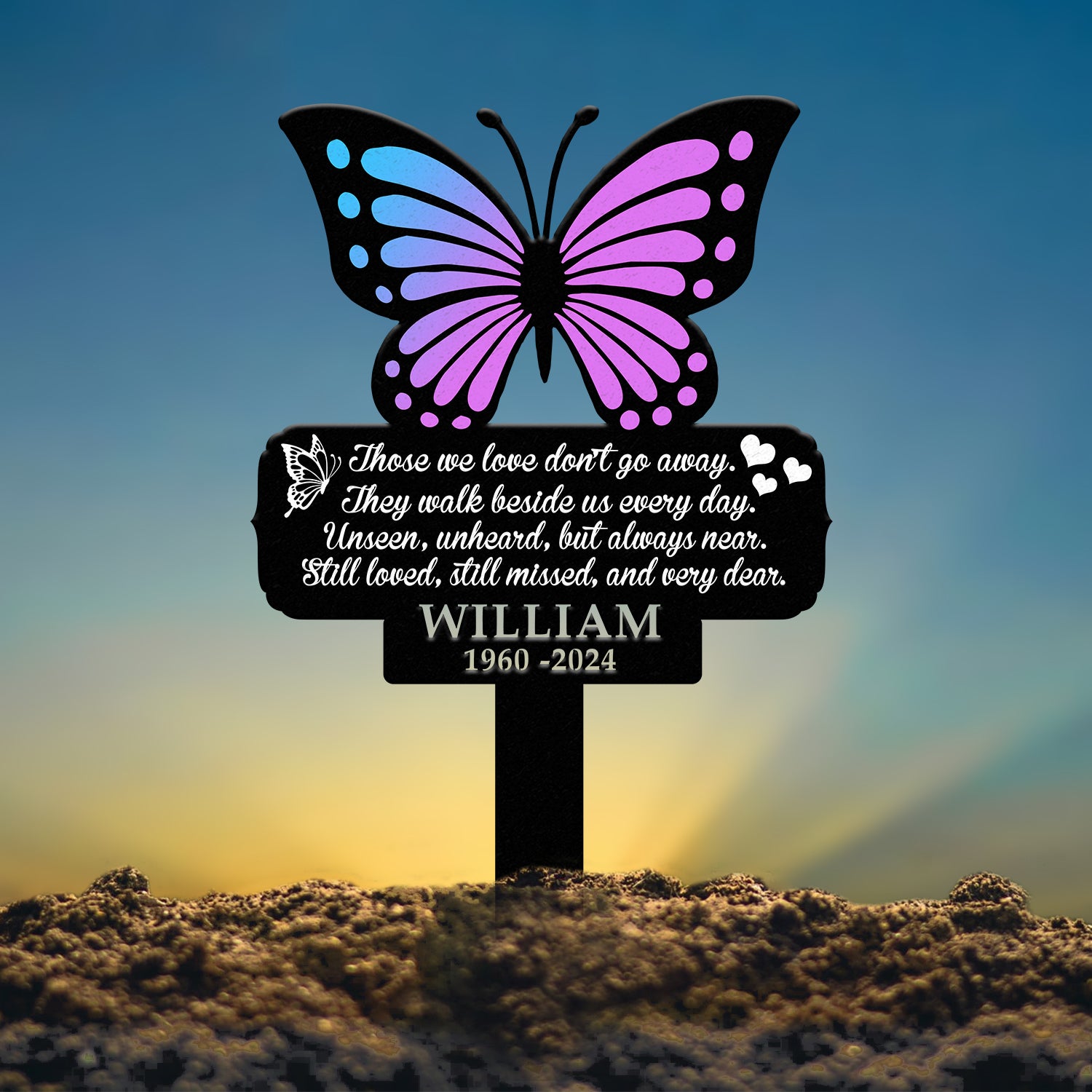 Custom Butterfly Memorial Cross Stake Metal, Cross with Hearts, Butterfly Garden Stakes, Grave Marker, Mother's Day Gift, In Memory of Gifts