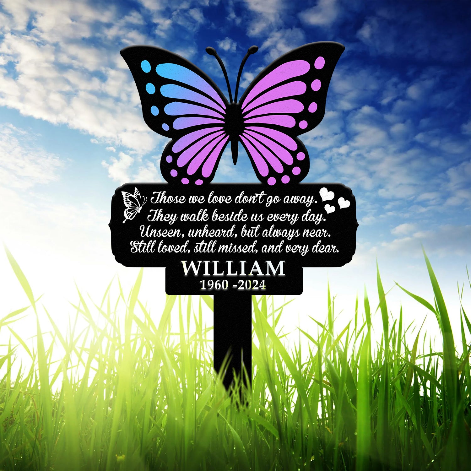 Custom Butterfly Memorial Cross Stake Metal, Cross with Hearts, Butterfly Garden Stakes, Grave Marker, Mother's Day Gift, In Memory of Gifts