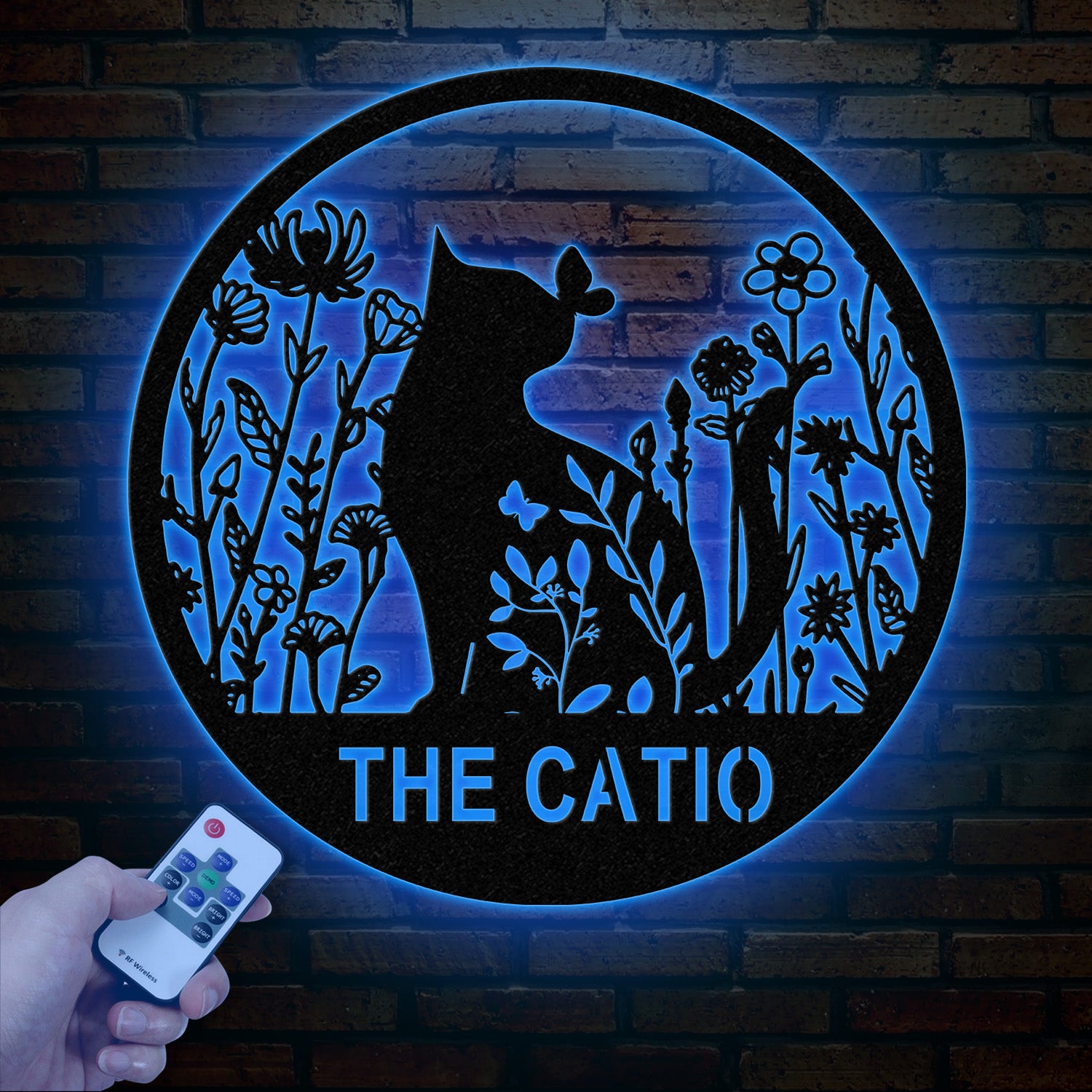 Custom The Catio Metal Sign with Led Lights, Personalized Floral Cat Metal Sign, Cat Wall Art, Custom Cat Name Sign, Pet Lover Gift