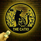 Custom The Catio Metal Sign with Led Lights, Personalized Floral Cat Metal Sign, Cat Wall Art, Custom Cat Name Sign, Pet Lover Gift