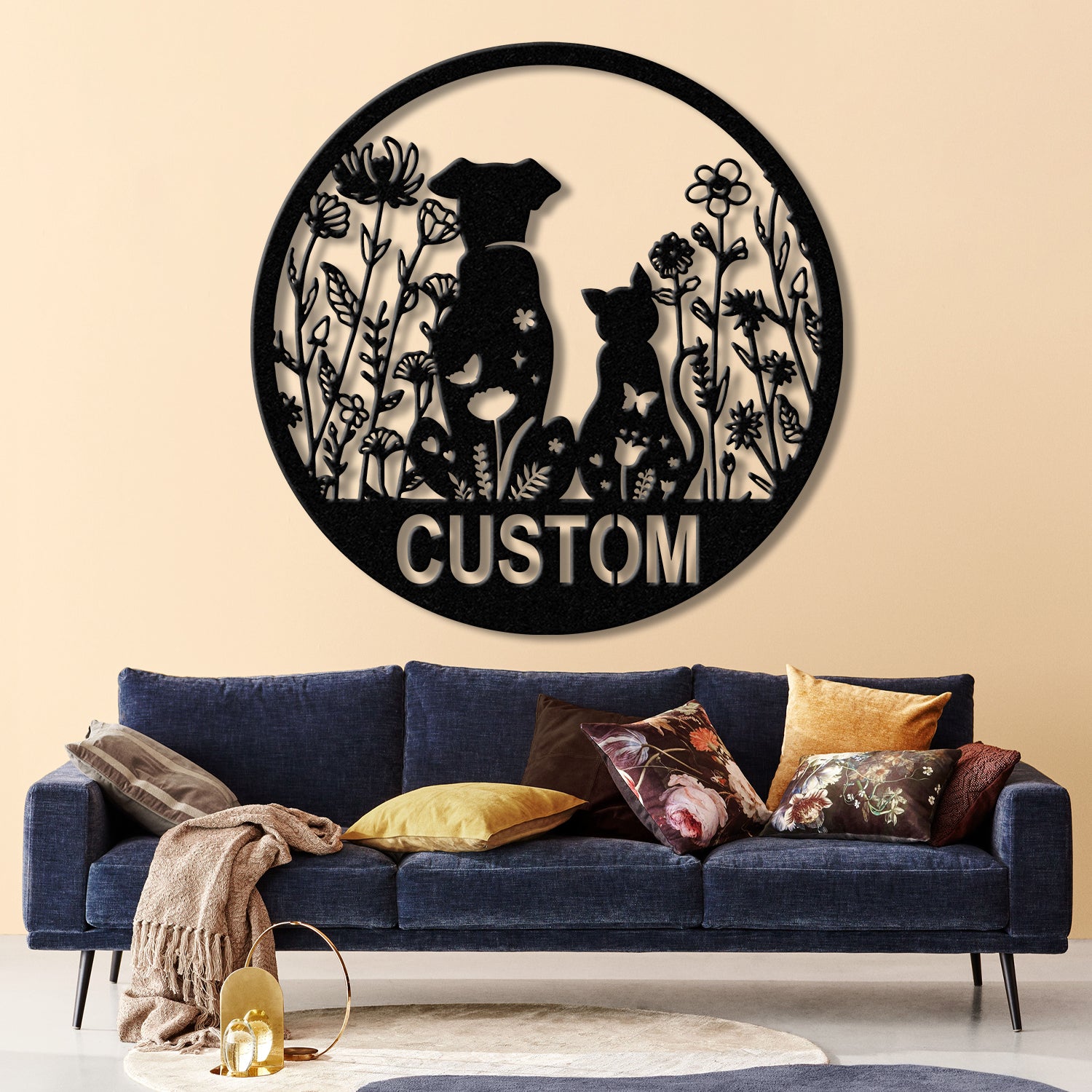 Custom Floral Dog and Cat Metal Sign, Dog and Cat Garden Sign, Personalized Cat Dog Name Sign, Pet Lover Gift, Dog Mom Gift, Garden Decor