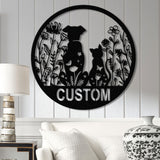 Custom Floral Dog and Cat Metal Sign, Dog and Cat Garden Sign, Personalized Cat Dog Name Sign, Pet Lover Gift, Dog Mom Gift, Garden Decor
