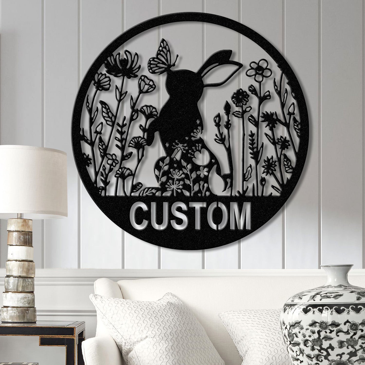 Custom Floral Rabbit Metal Sign, Rabbit Lovers Gift, Farm Animals Wall Decor, Wall Hanging Metal Rabbit Sign, Gift For Farmer