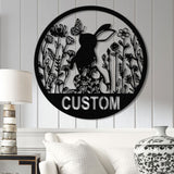 Custom Floral Rabbit Metal Sign, Rabbit Lovers Gift, Farm Animals Wall Decor, Wall Hanging Metal Rabbit Sign, Gift For Farmer