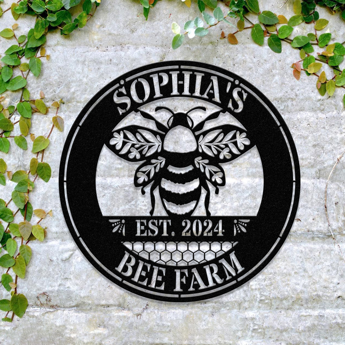 Custom Bee Farm Garden Sign, Personalized Bee Metal Sign, Honey Bee Garden Decor, Flower Bee Garden Art, Bee Yard Sign, Bee Keeper Gift