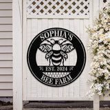 Custom Bee Farm Garden Sign, Personalized Bee Metal Sign, Honey Bee Garden Decor, Flower Bee Garden Art, Bee Yard Sign, Bee Keeper Gift