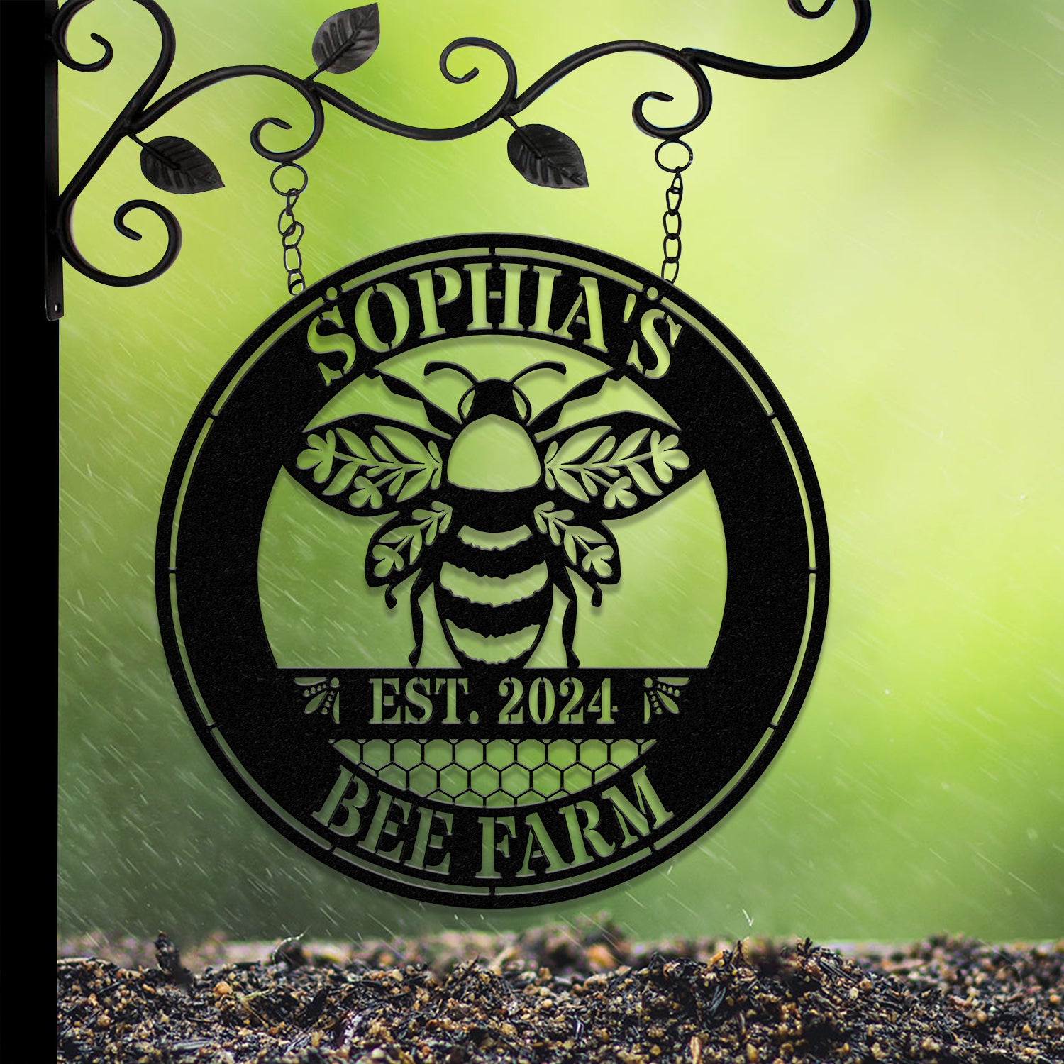 Custom Bee Farm Garden Sign, Personalized Bee Metal Sign, Honey Bee Garden Decor, Flower Bee Garden Art, Bee Yard Sign, Bee Keeper Gift