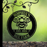 Custom Bee Farm Garden Sign, Personalized Bee Metal Sign, Honey Bee Garden Decor, Flower Bee Garden Art, Bee Yard Sign, Bee Keeper Gift