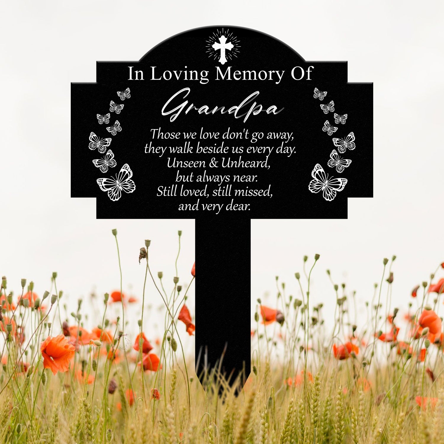 Custom Butterfly Memorial Plaque with Stake, Personalized Metal Grave Marker, In Loving Memory of Mom or Grandma, Sympathy Gift