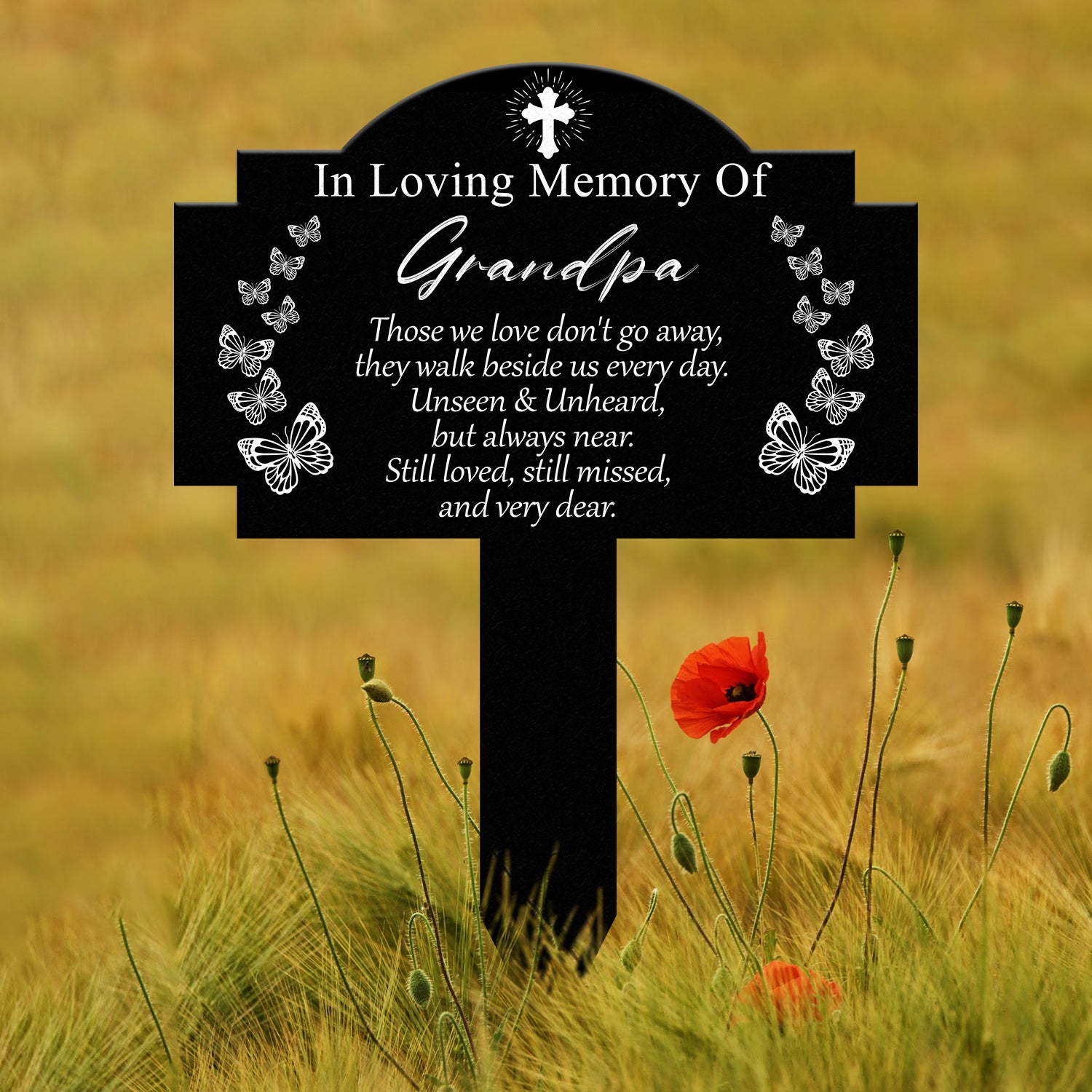 Custom Butterfly Memorial Plaque with Stake, Personalized Metal Grave Marker, In Loving Memory of Mom or Grandma, Sympathy Gift
