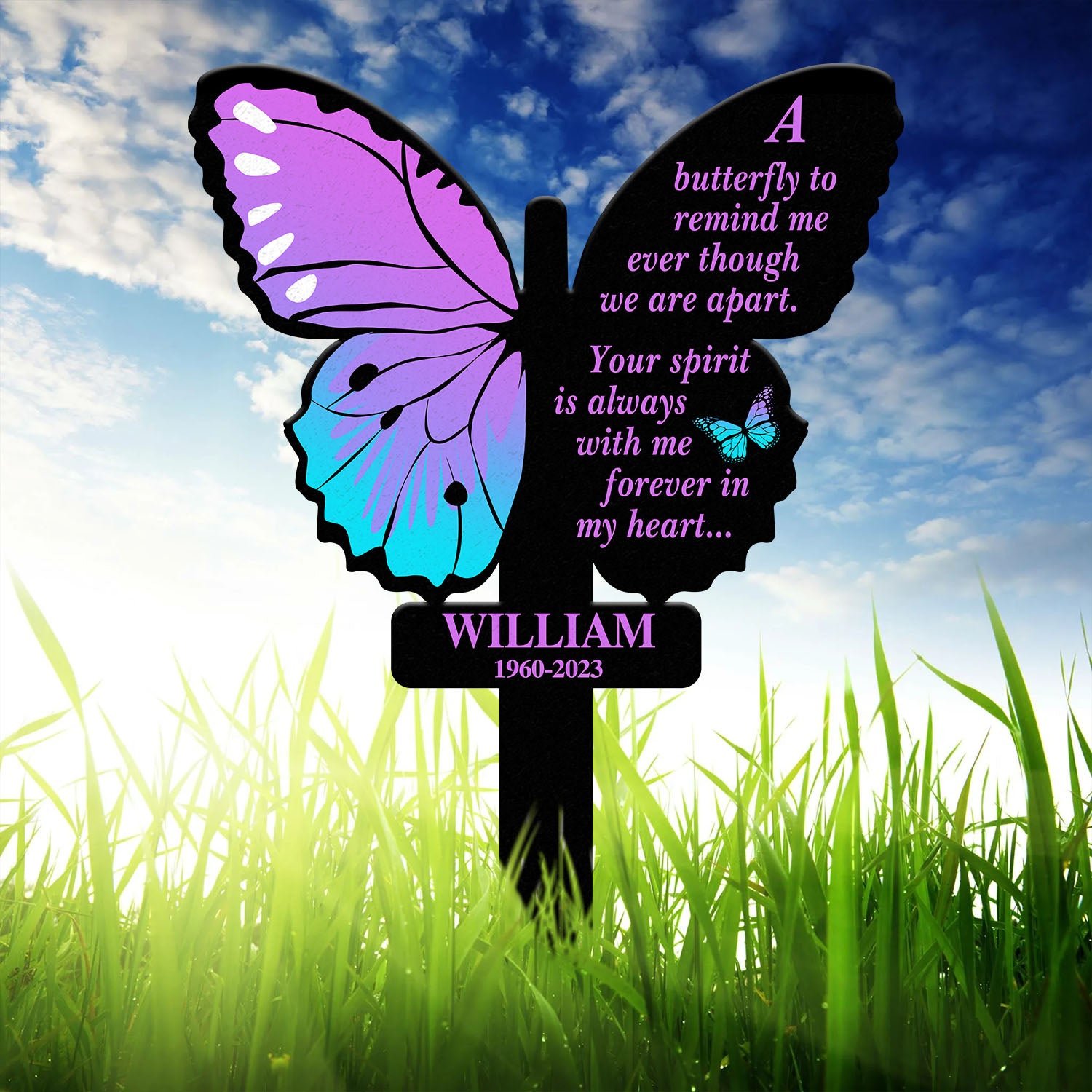 Custom Butterfly Memorial Cross Stake Metal, Cross with Hearts, Butterfly Garden Stakes, Grave Marker, In Memory of Gifts, Sympathy Gift