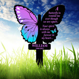 Custom Butterfly Memorial Cross Stake Metal, Cross with Hearts, Butterfly Garden Stakes, Grave Marker, In Memory of Gifts, Sympathy Gift