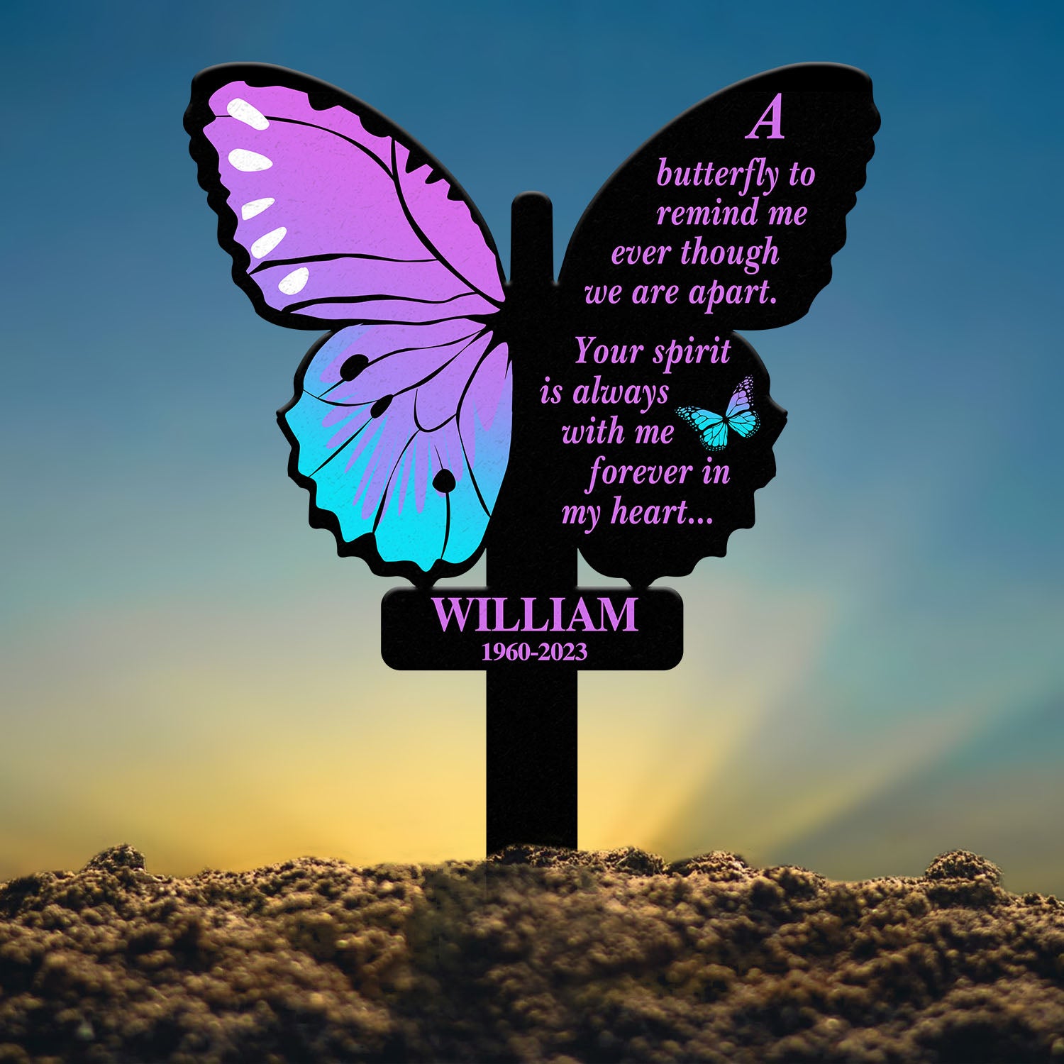 Custom Butterfly Memorial Cross Stake Metal, Cross with Hearts, Butterfly Garden Stakes, Grave Marker, In Memory of Gifts, Sympathy Gift