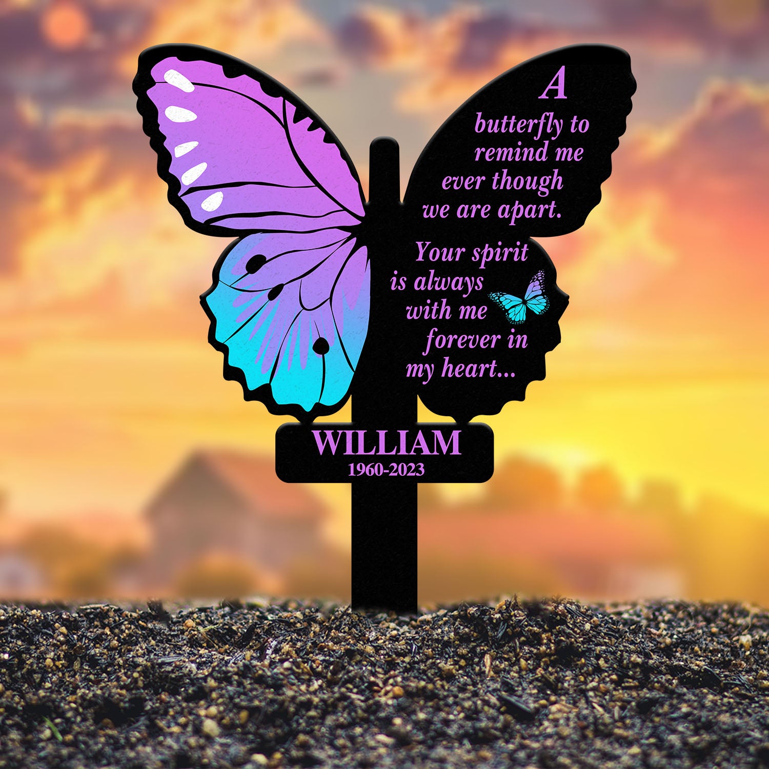 Custom Butterfly Memorial Cross Stake Metal, Cross with Hearts, Butterfly Garden Stakes, Grave Marker, In Memory of Gifts, Sympathy Gift