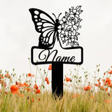 Custom Floral Butterfly Memorial Plaque with Stake, Personalized Metal Grave Marker, In Loving Memory of Mom or Grandma, Sympathy Gift