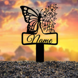 Custom Floral Butterfly Memorial Plaque with Stake, Personalized Metal Grave Marker, In Loving Memory of Mom or Grandma, Sympathy Gift
