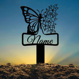 Custom Floral Butterfly Memorial Plaque with Stake, Personalized Metal Grave Marker, In Loving Memory of Mom or Grandma, Sympathy Gift