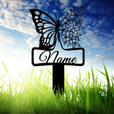 Custom Floral Butterfly Memorial Plaque with Stake, Personalized Metal Grave Marker, In Loving Memory of Mom or Grandma, Sympathy Gift
