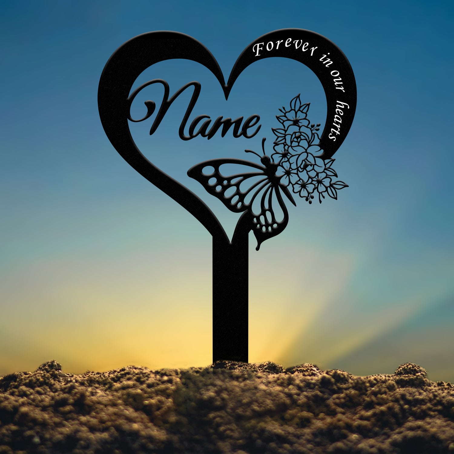 Custom Butterfly Memorial Cross Stake Metal, Cross with Hearts, Butterfly Garden Stakes, Grave Marker, In Memory of Gifts, Sympathy Gift