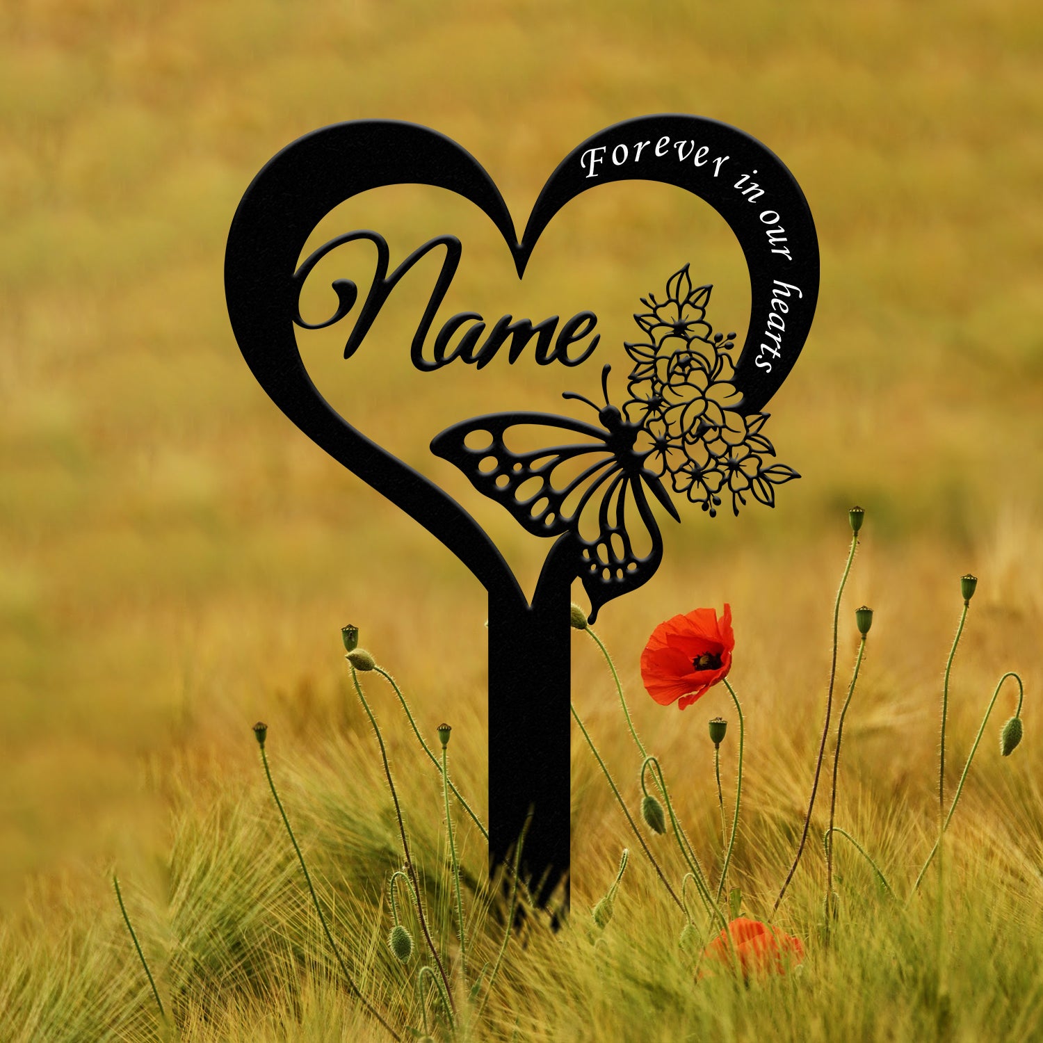 Custom Butterfly Memorial Cross Stake Metal, Cross with Hearts, Butterfly Garden Stakes, Grave Marker, In Memory of Gifts, Sympathy Gift