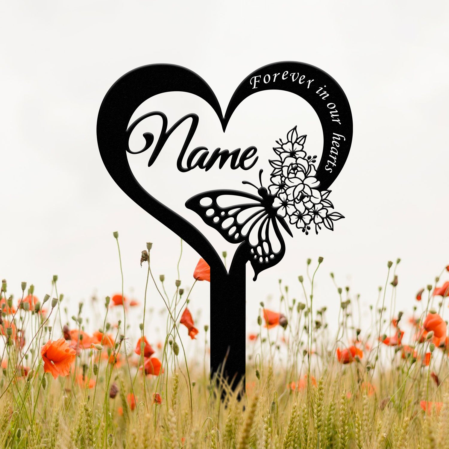 Custom Butterfly Memorial Cross Stake Metal, Cross with Hearts, Butterfly Garden Stakes, Grave Marker, In Memory of Gifts, Sympathy Gift