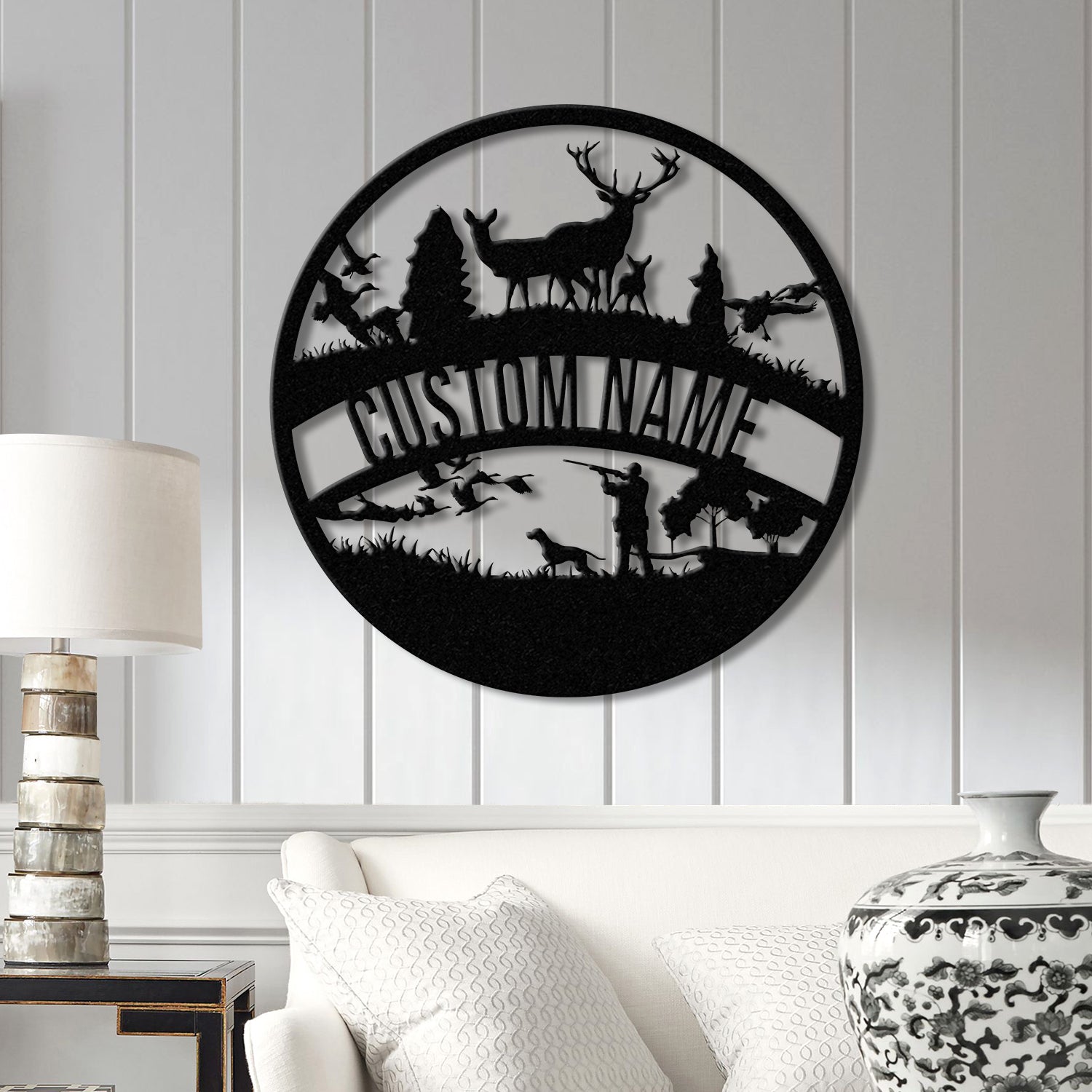 Personalized Duck Hunting Scene Metal Wall Art with LED Light, Deer Hunter Sign, Nature-Themed Mancave Decor, Gift for Hunters