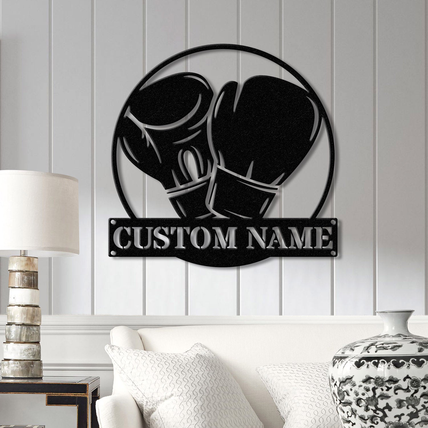 Custom Boxing Gloves Metal Wall Art with LED Light, Personalized Boxer Name Sign, Gym Room Decor, Man Cave Gift, Christmas Birthday Present
