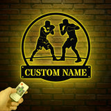 Custom Boxing Gloves Metal Wall Art with LED Light, Personalized Boxer Name Sign, Gym Room Decor, Man Cave Gift, Christmas Birthday Present