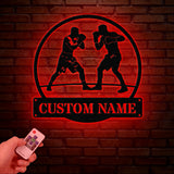 Custom Boxing Gloves Metal Wall Art with LED Light, Personalized Boxer Name Sign, Gym Room Decor, Man Cave Gift, Christmas Birthday Present