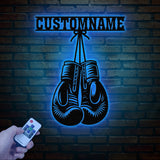 Custom Boxing Gloves Metal Wall Art with LED Light, Personalized Boxer Name Sign, Gym Room Decor, Man Cave Gift, Christmas Birthday Present