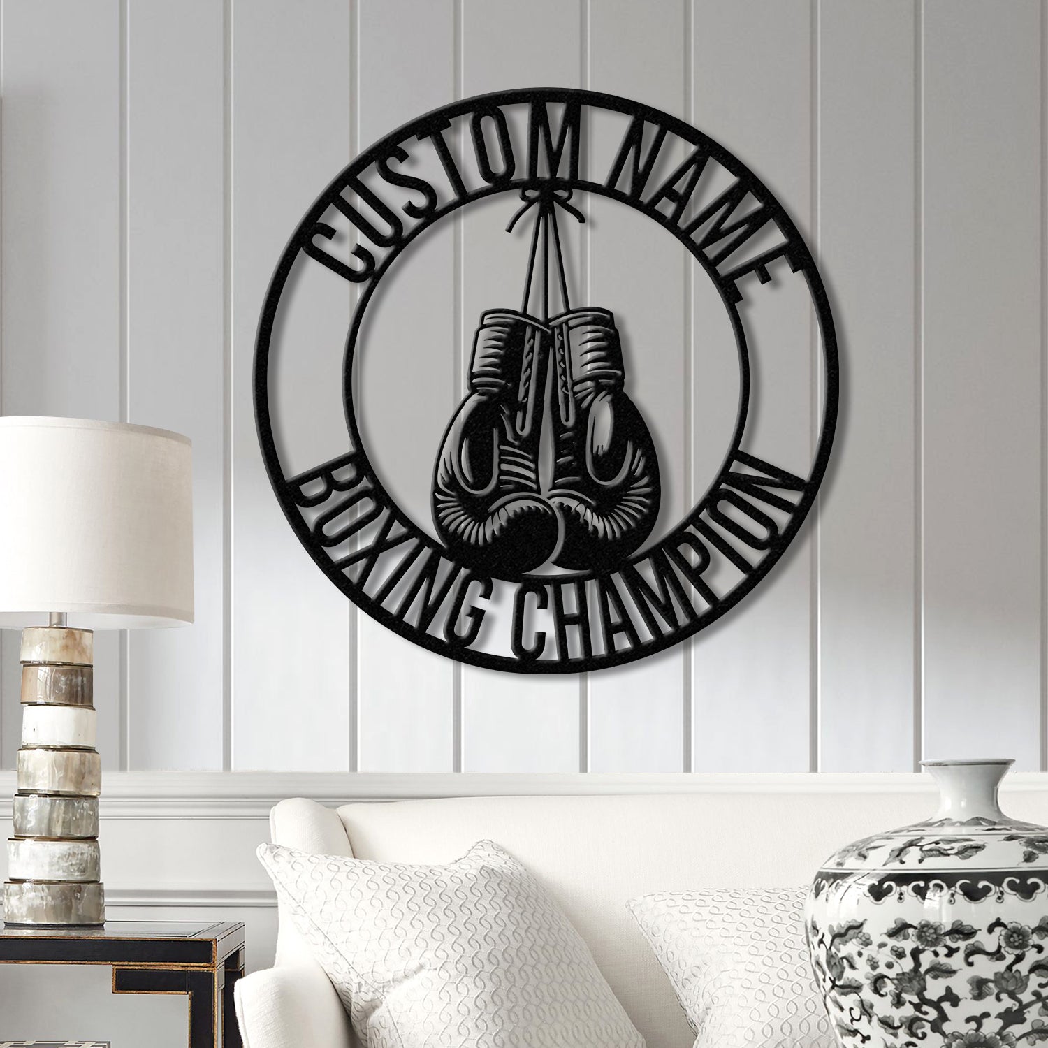 Custom Boxing Gloves Metal Wall Art with LED Light, Personalized Boxer Name Sign, Gym Room Decor, Man Cave Gift, Christmas Birthday Present