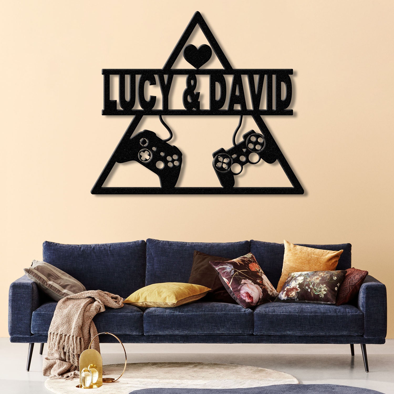 Personalized Gaming Couple Metal Sign with LED Light, Heart Game Controller, Custom Name Wall Art, Gifts for Couples, Game Room Decor