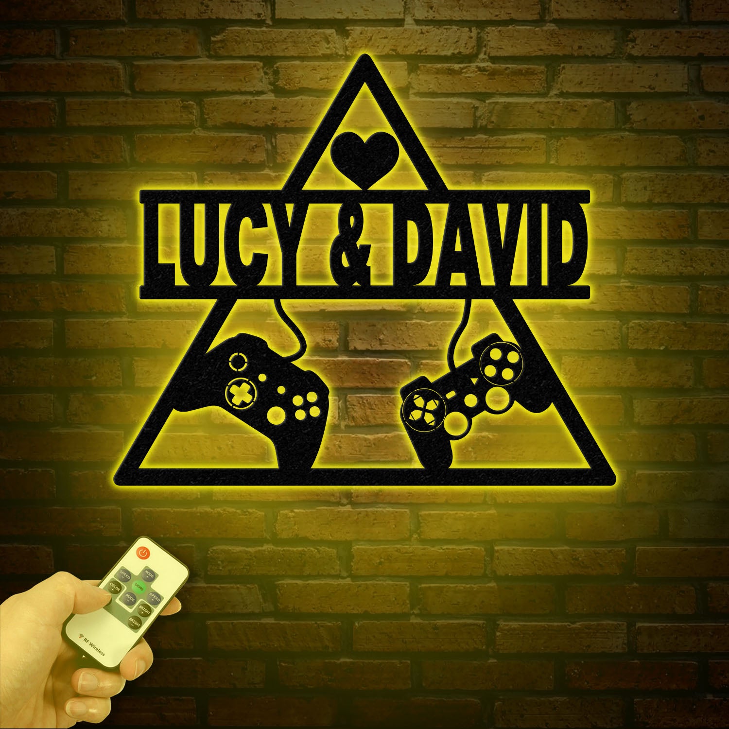 Personalized Gaming Couple Metal Sign with LED Light, Heart Game Controller, Custom Name Wall Art, Gifts for Couples, Game Room Decor