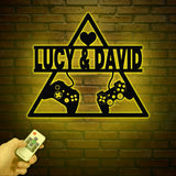Personalized Gaming Couple Metal Sign with LED Light, Heart Game Controller, Custom Name Wall Art, Gifts for Couples, Game Room Decor