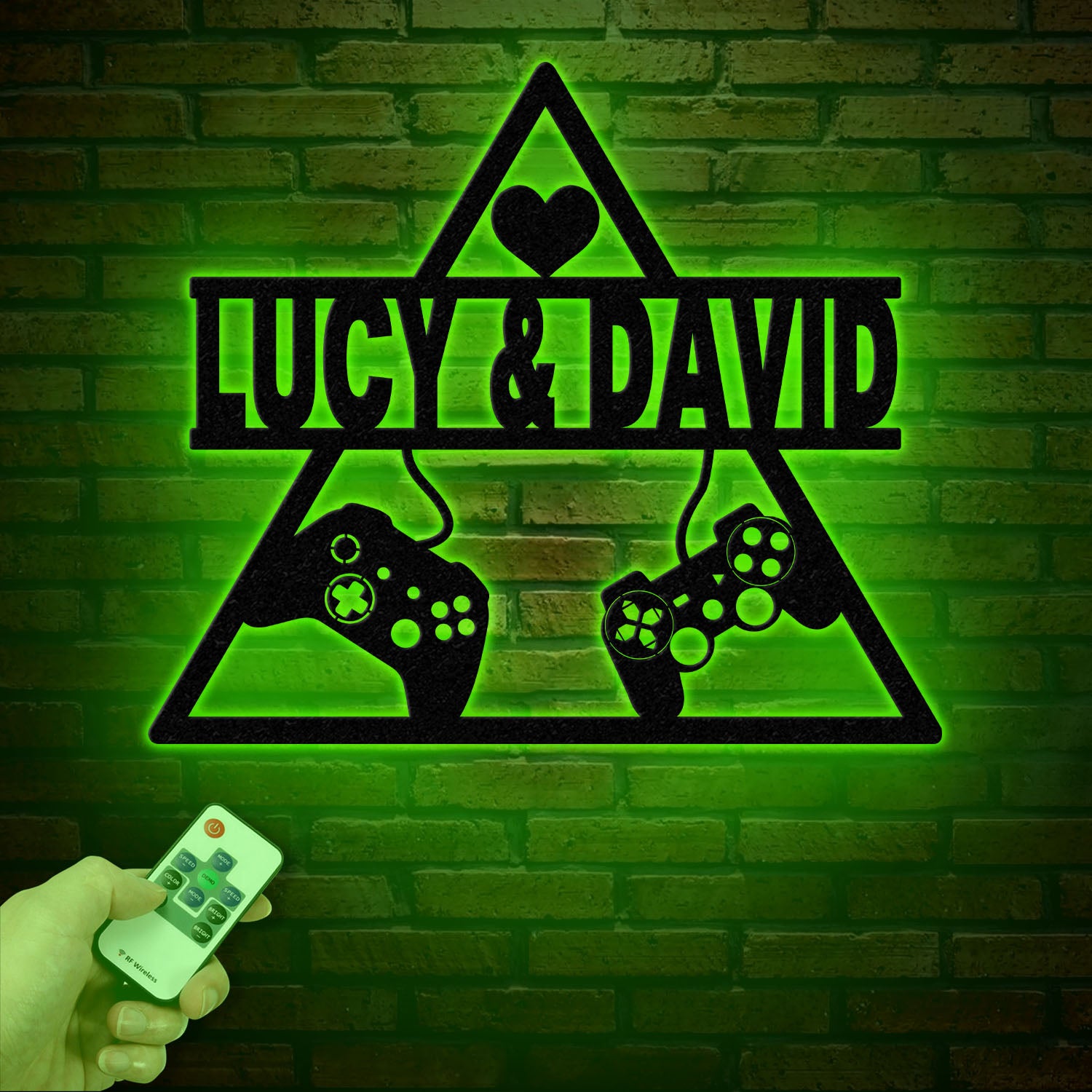 Personalized Gaming Couple Metal Sign with LED Light, Heart Game Controller, Custom Name Wall Art, Gifts for Couples, Game Room Decor