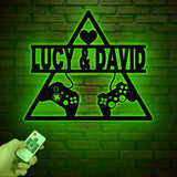 Personalized Gaming Couple Metal Sign with LED Light, Heart Game Controller, Custom Name Wall Art, Gifts for Couples, Game Room Decor