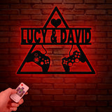 Personalized Gaming Couple Metal Sign with LED Light, Heart Game Controller, Custom Name Wall Art, Gifts for Couples, Game Room Decor