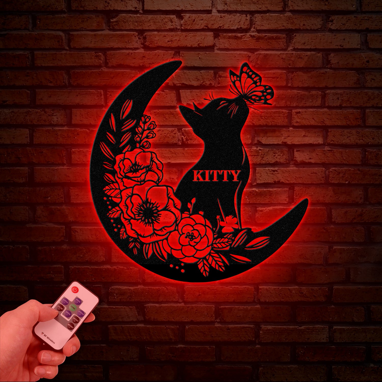 Cat and Moon Metal Wall Art with LED Light, Cat Lover Wall Decor, Cat on Moon Metal Sign, Animal Decor, Housewarming & Christmas Gift