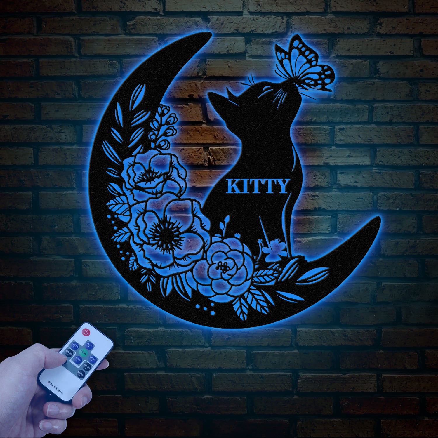 Cat and Moon Metal Wall Art with LED Light, Cat Lover Wall Decor, Cat on Moon Metal Sign, Animal Decor, Housewarming & Christmas Gift