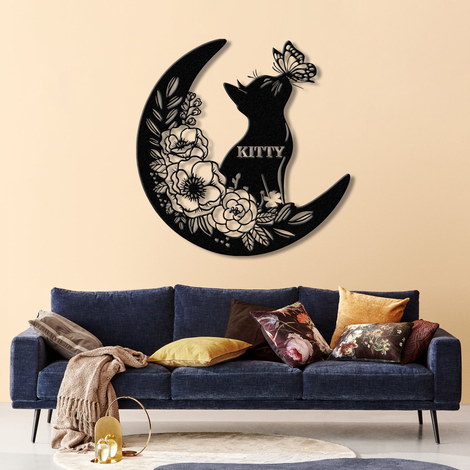 Cat and Moon Metal Wall Art with LED Light, Cat Lover Wall Decor, Cat on Moon Metal Sign, Animal Decor, Housewarming & Christmas Gift