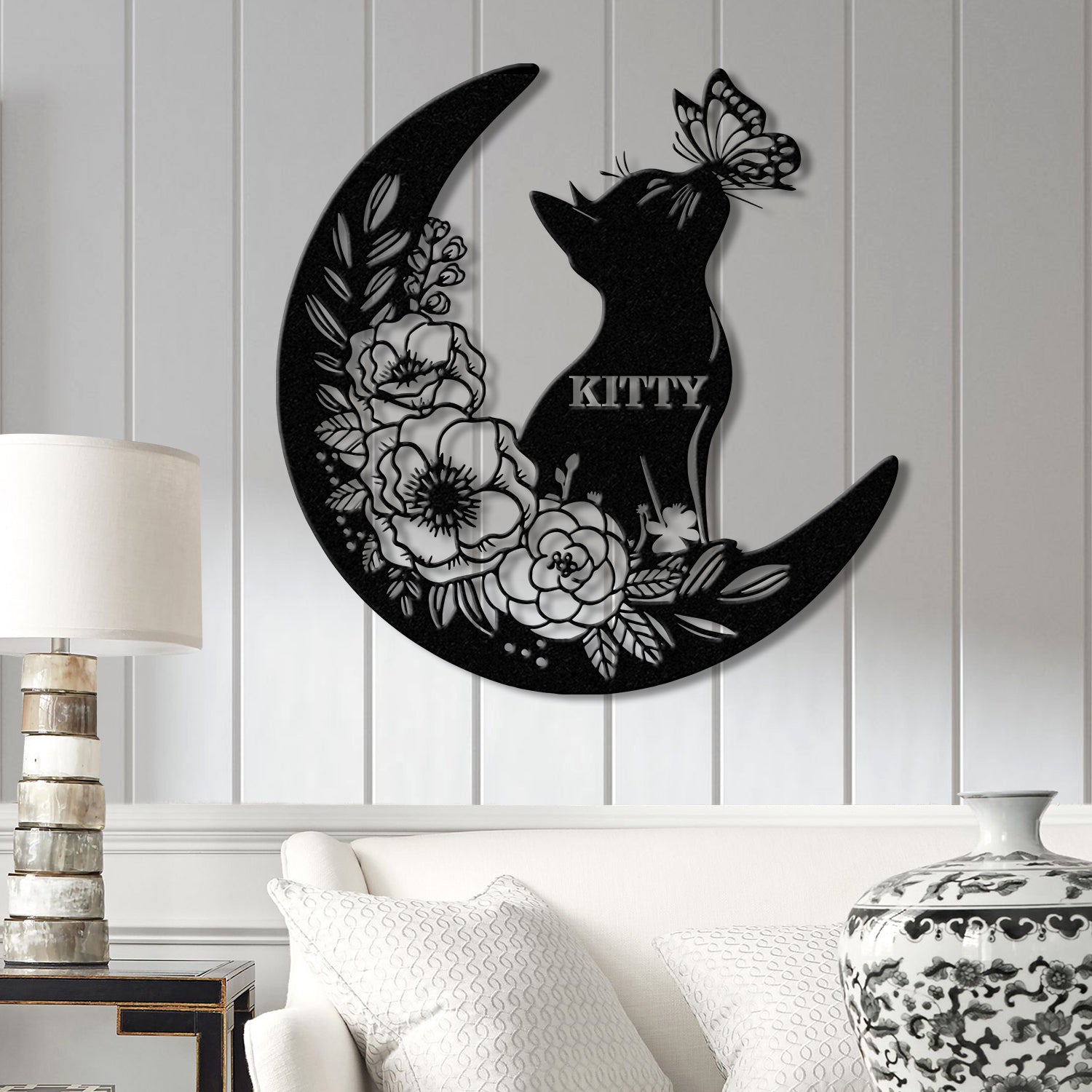 Cat and Moon Metal Wall Art with LED Light, Cat Lover Wall Decor, Cat on Moon Metal Sign, Animal Decor, Housewarming & Christmas Gift