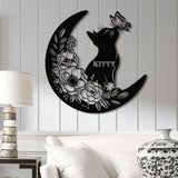Cat and Moon Metal Wall Art with LED Light, Cat Lover Wall Decor, Cat on Moon Metal Sign, Animal Decor, Housewarming & Christmas Gift