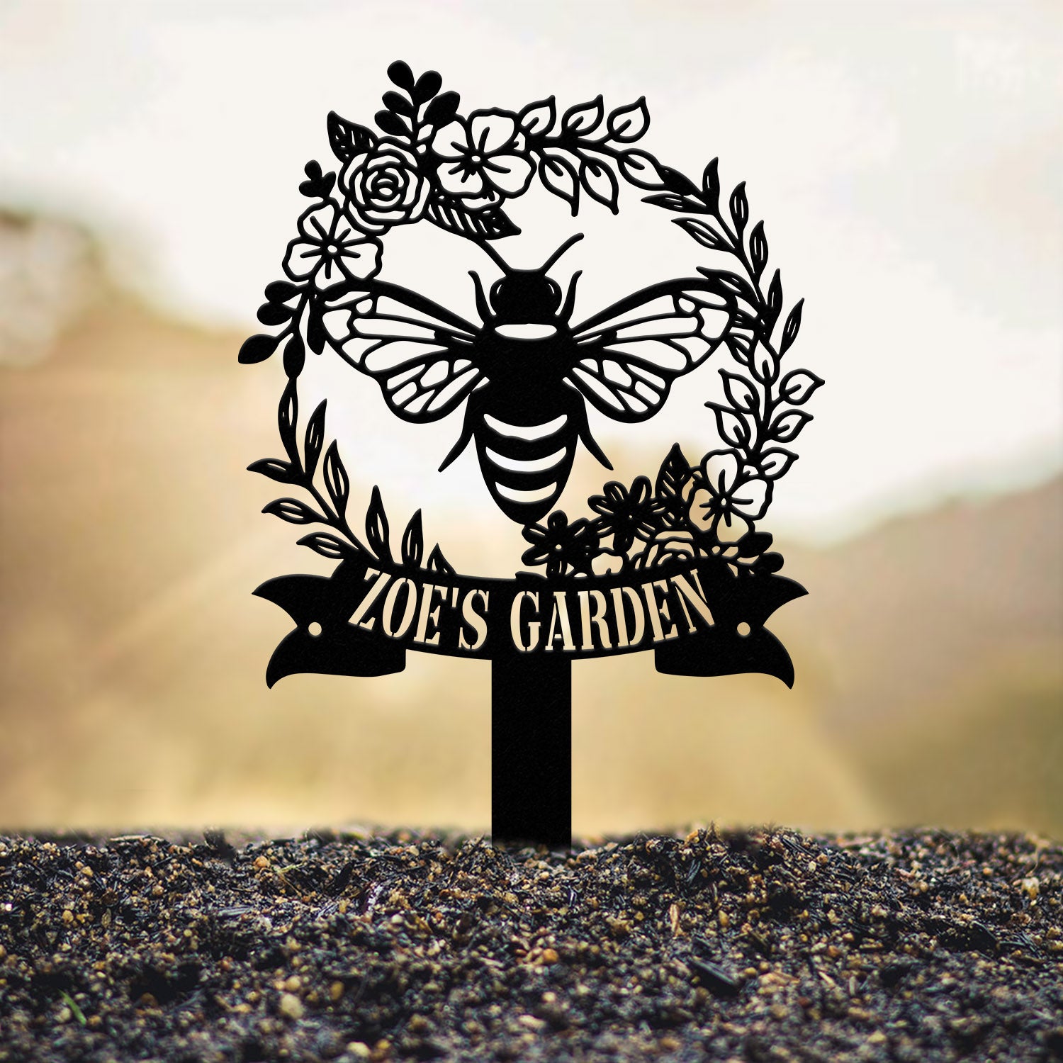 Personalized Bee Garden Stake Sign, Metal Yard Sign with Stakes, Garden Bee Decor, Gardening Gift, Metal Garden Decor, Gardener Yard Art