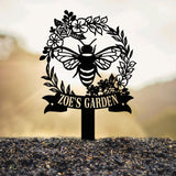 Personalized Bee Garden Stake Sign, Metal Yard Sign with Stakes, Garden Bee Decor, Gardening Gift, Metal Garden Decor, Gardener Yard Art