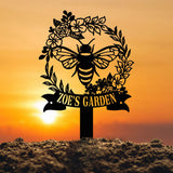Personalized Bee Garden Stake Sign, Metal Yard Sign with Stakes, Garden Bee Decor, Gardening Gift, Metal Garden Decor, Gardener Yard Art