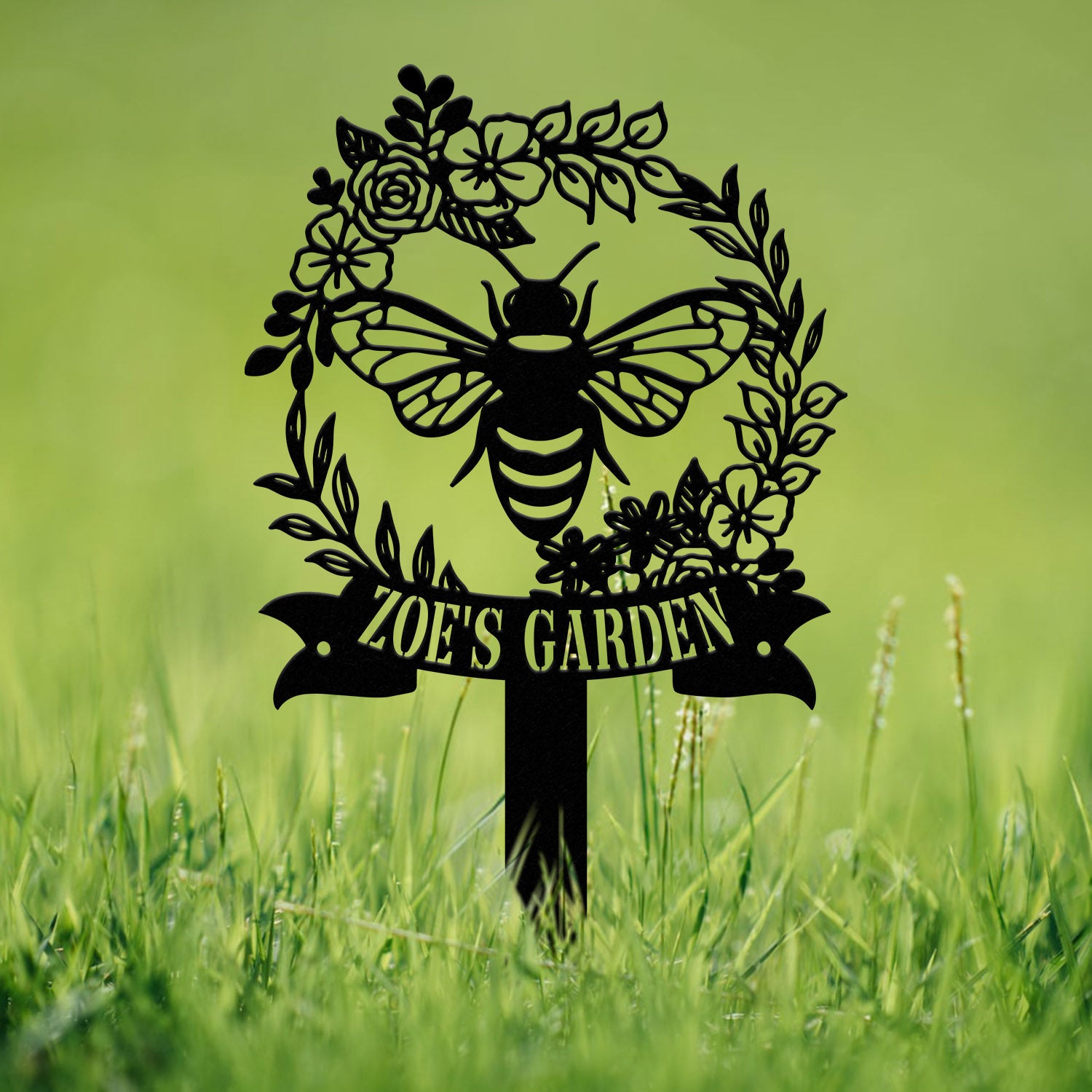 Personalized Bee Garden Stake Sign, Metal Yard Sign with Stakes, Garden Bee Decor, Gardening Gift, Metal Garden Decor, Gardener Yard Art
